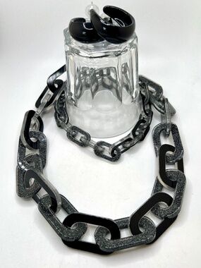 Iris Apfel by Rara Davis Black & Silver Glitter Lucite Set